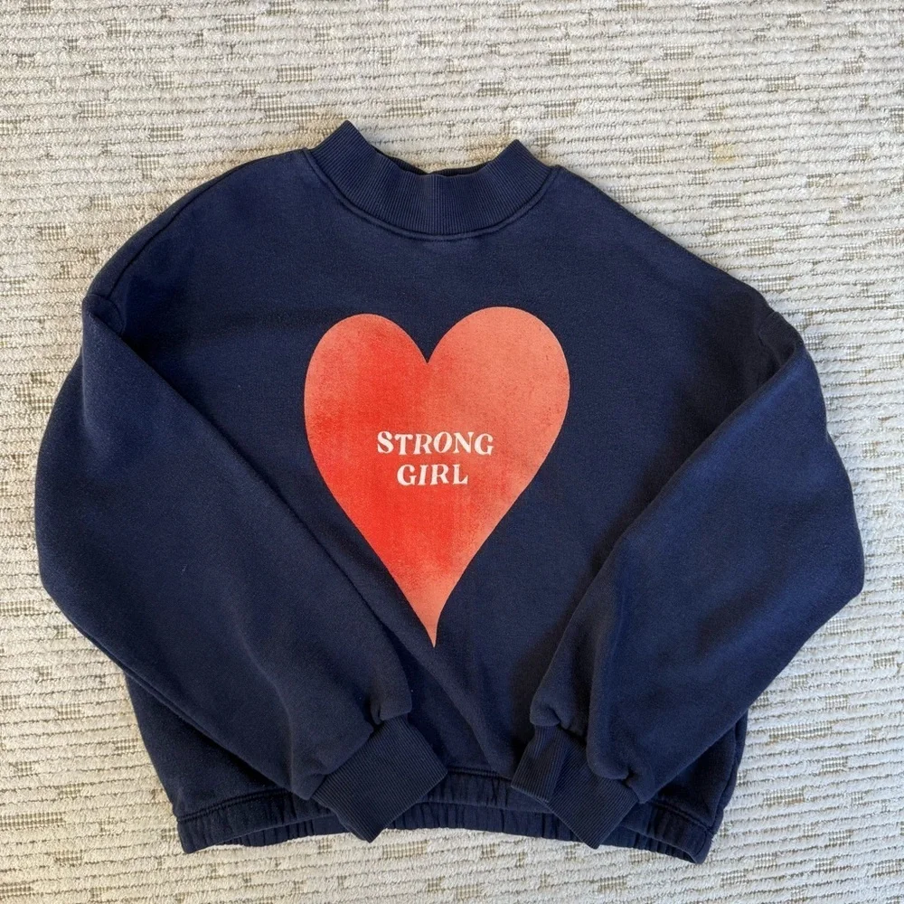 Old Navy Dark Blue Mock-Neck Cinched-Hem Graphic Sweatshirt for Girls M (8)